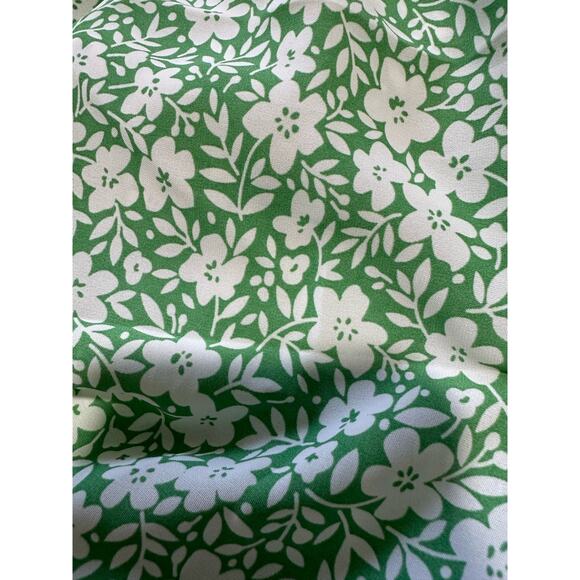 Women V Neck Ruffle Short Sleeve Floral Print Midi Dress Green Large - Picture 7 of 8